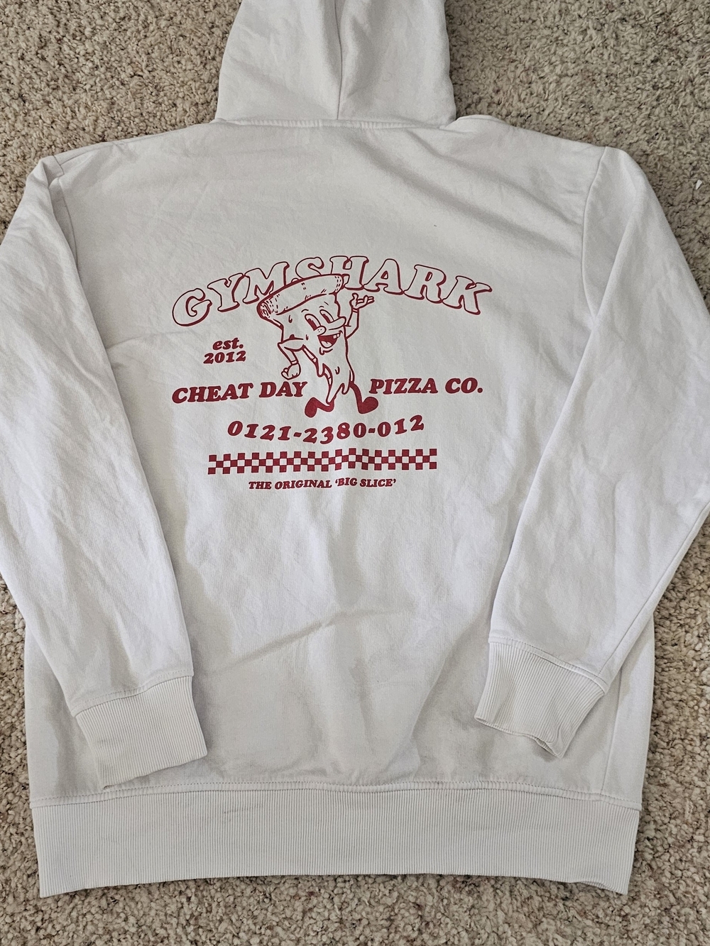 Gymshark White Crewneck Hoodie with Red Pizza Graphic